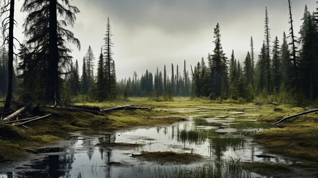 Photo waterlogged river on grassy meadow with trees christopher balaskas inspired