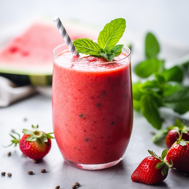 Watermeloen Aardbei Smoothie in een glas