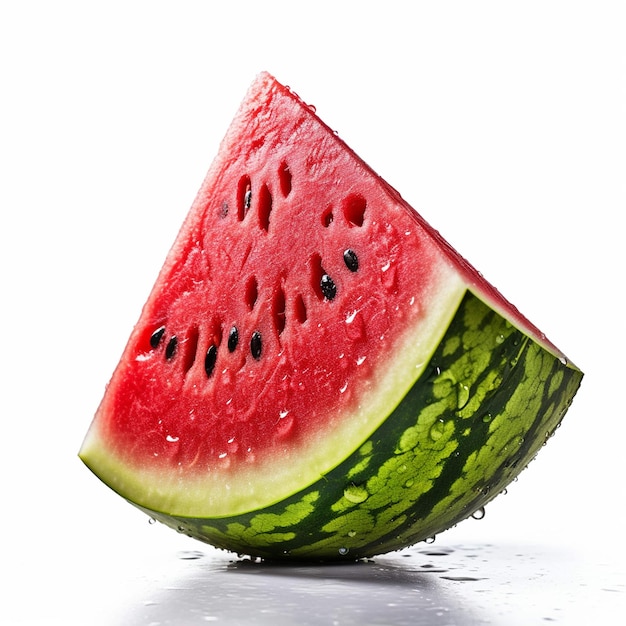 watermeloen fruit eten meloen witte achtergrond schijfje rood wit rijp sappig vers groen