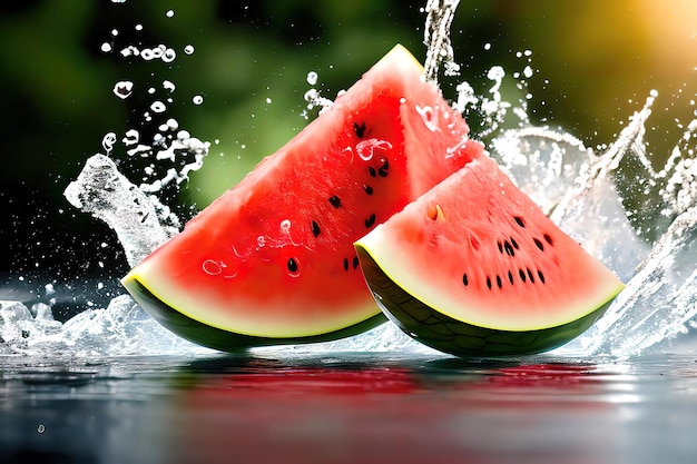 Watermeloen Fruit in water splash realistisch