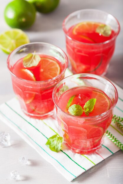 Watermeloen limonade met limoen en munt, zomer verfrissend drankje