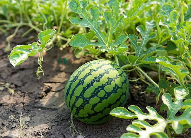 watermeloen op de groene watermeloenplantages in de zomer