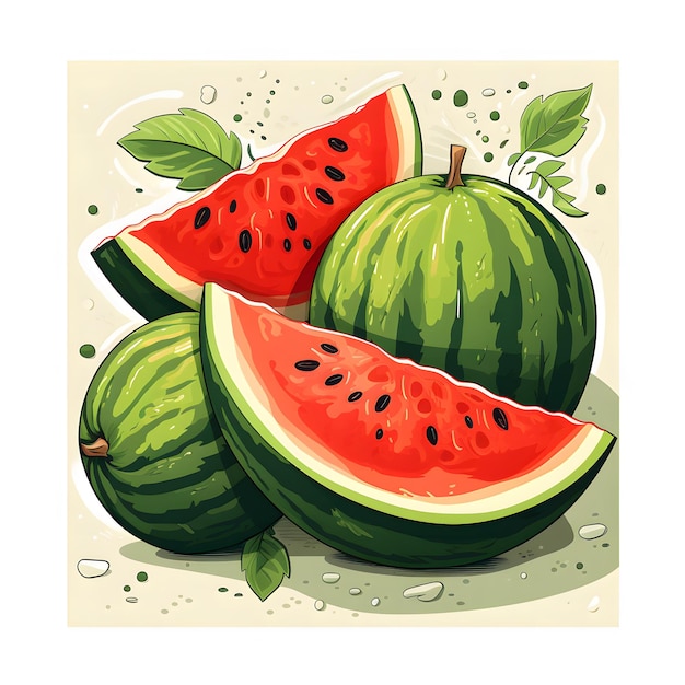 watermeloenen en in tweeën gesneden watermelonen