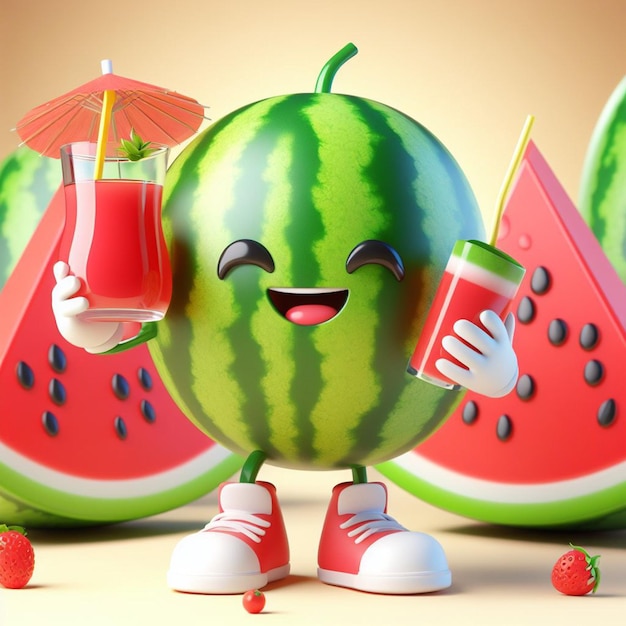 Foto watermelon 3d personage met sap