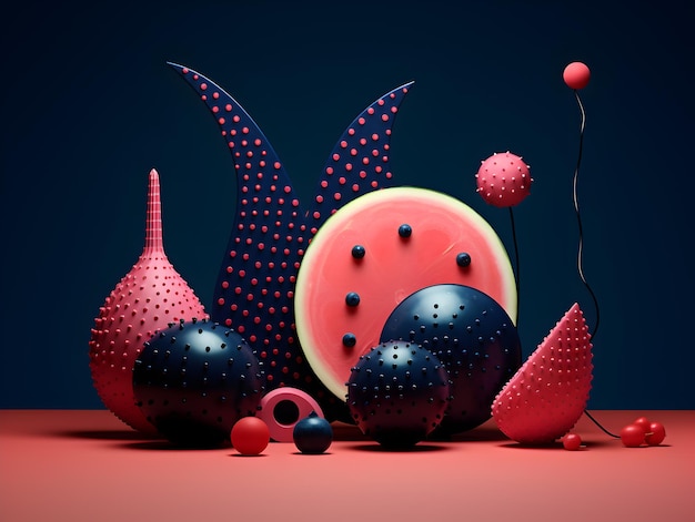 写真 watermelon_and_berries_with_fruits_concept_ 3d イラストレーションwatermelon_and_berries_with_fruits_concept