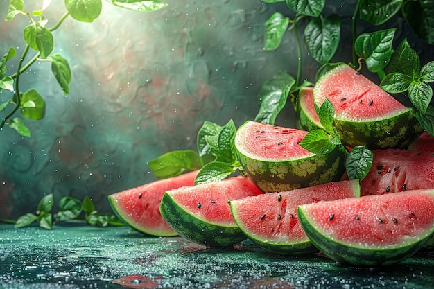 Watermelon background and space for text Photorealistic AI generated