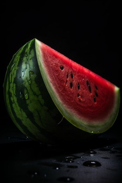 Watermelon on a black background with watermelon seeds