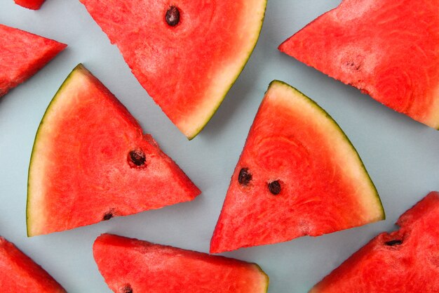 Watermelon on the blue backdrop in the studio.