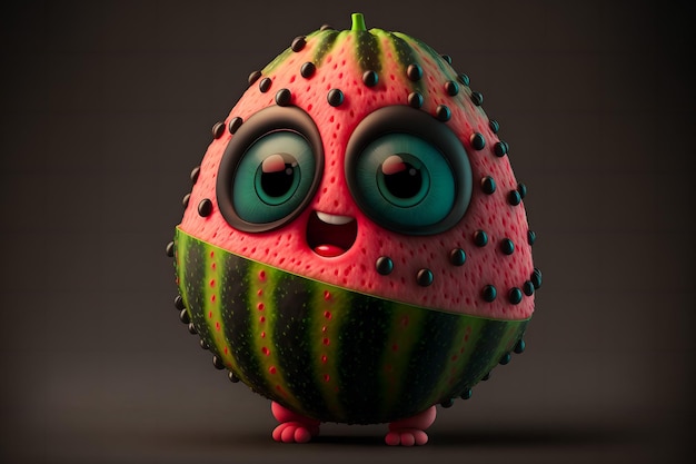 Watermelon character with a funny expression