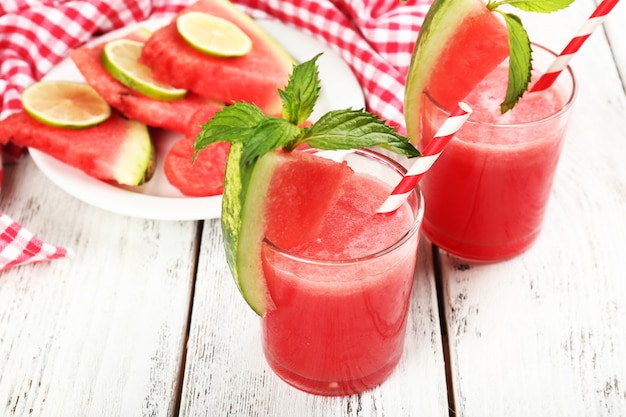 Watermelon cocktail on table, close-up