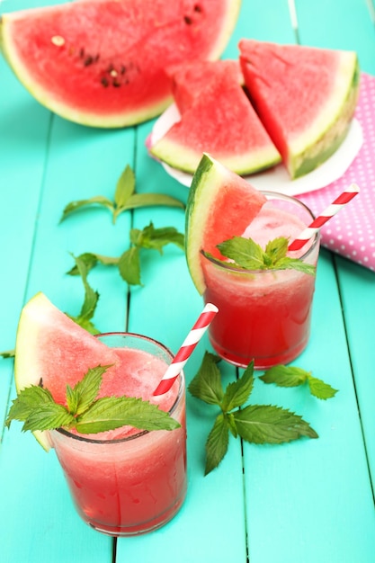 Watermelon cocktail on table closeup