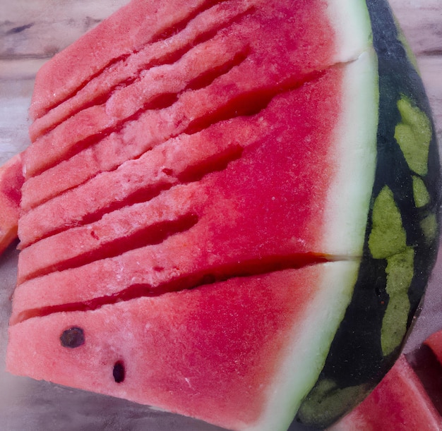 A watermelon cut in half with the top cut off.