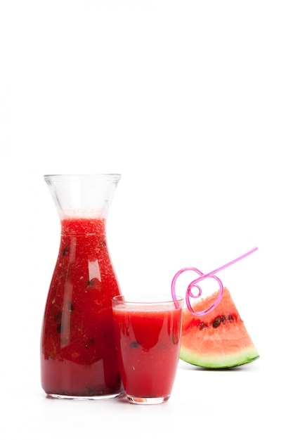 Watermelon drink in glasses with slice