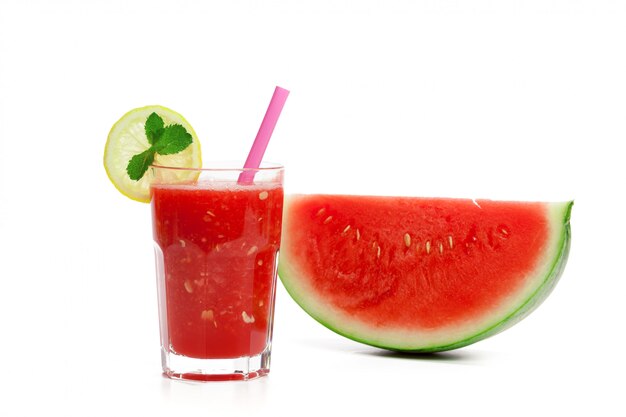 Watermelon drink in glasses with slice