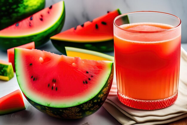 Watermelon drink in glasses with slices of watermelon