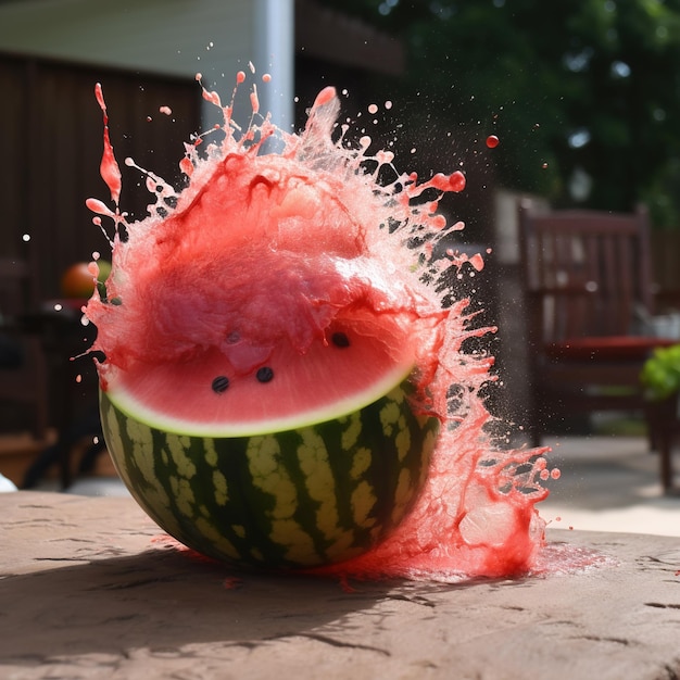 A watermelon exploding