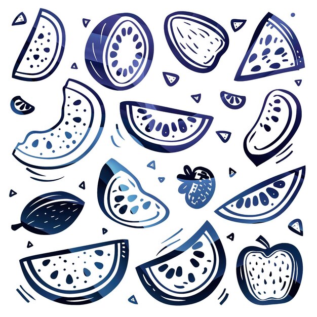 Watermelon flat vector linea set illustration high quality