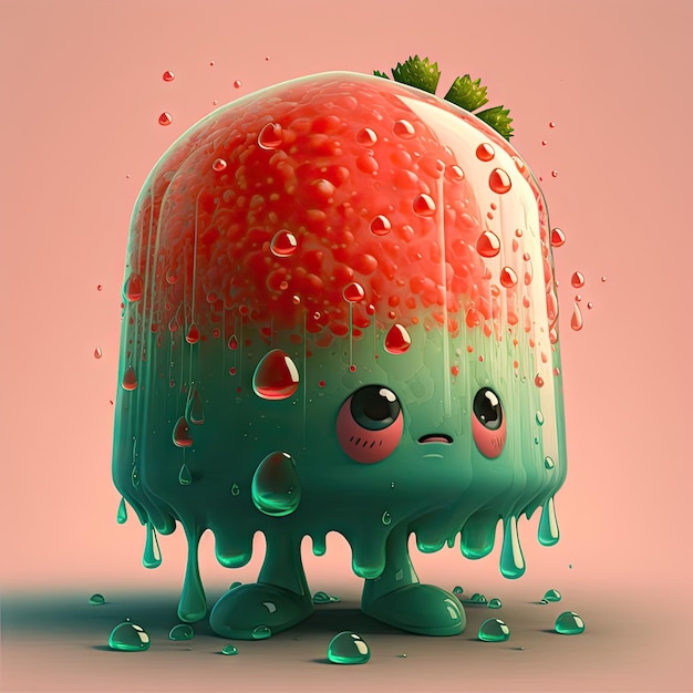 Watermelon fruit funny cartoon juicy character Wild juicy fruit emoticon with scary face candy sweets Summer food mascot red healthy berry crazy personage ai generated illustration