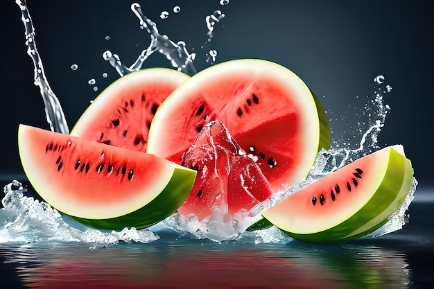 Watermelon Fruit in water splash realistic