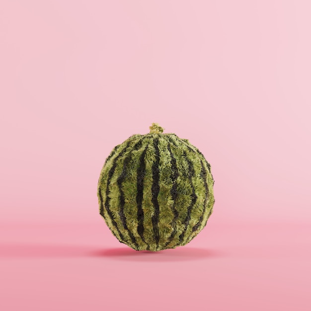 Watermelon fur Apple on pink backgound. minimal food idea concept. 3D render.