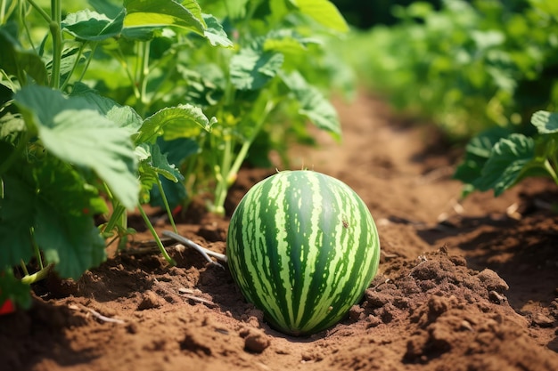 Watermelon growing in the garden