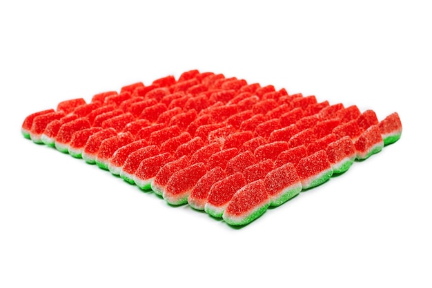 Watermelon jelly sweets. Tasty chewing candies. Top view.