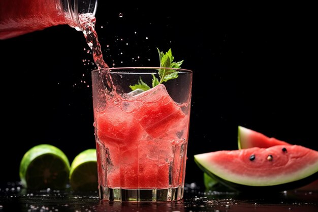 Watermelon juice being enjoyed on a sunny picnic blanket with a basket of fruit