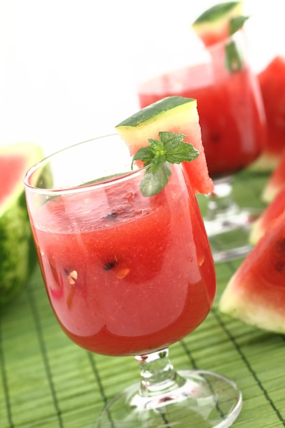 Watermelon juice decorated with mint