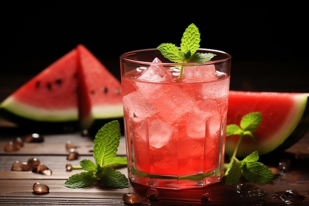 Watermelon Juice in Glass with Ice and Mint Watermelon Juic image photography