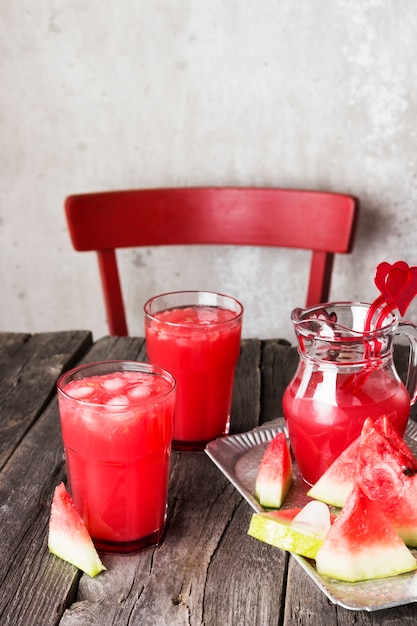 Watermelon juice in glasses 