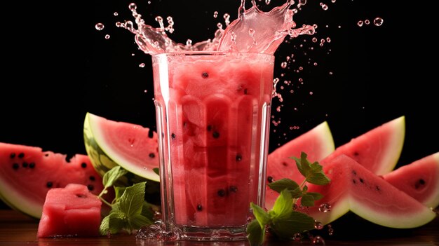 Photo watermelon juice on red