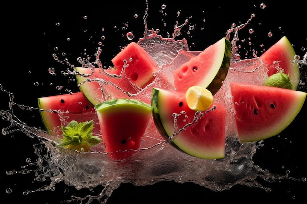 Watermelon Juice Splash with Watermelon Slices Watermelon Juic picture photography