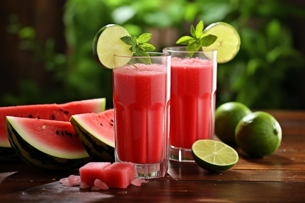 Watermelon Juice in Tall Glasses with Lime Wedges Watermelon Juic picture photography