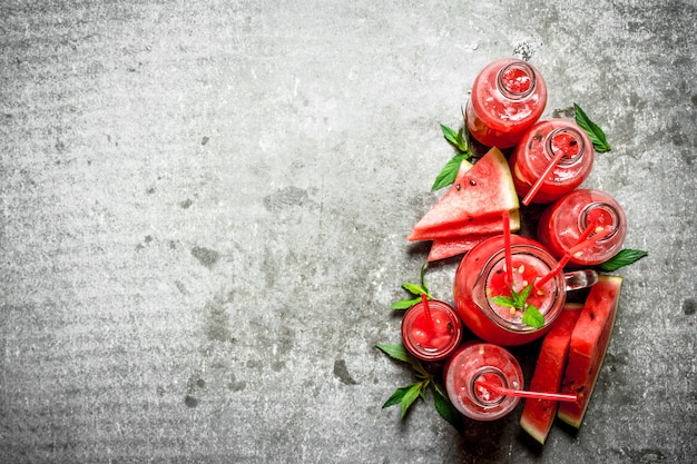 Watermelon juice with mint .