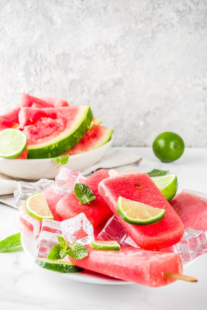 Watermelon and lime popsicles