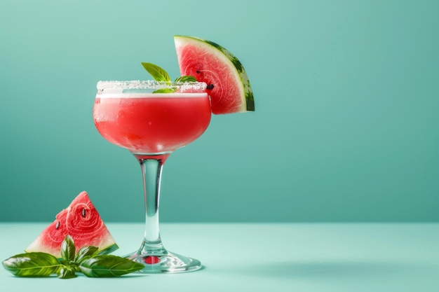 Watermelon Margarita With Watermelon Slice on Rim