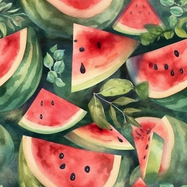 Photo watermelon pattern on a green background