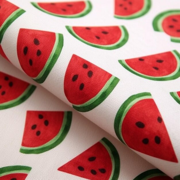 Watermelon pattern on a white tablecloth Closeup