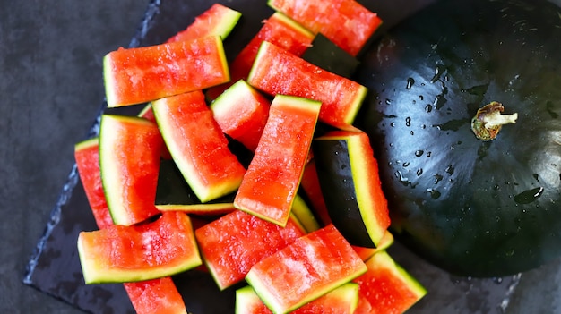 Watermelon peels on a plate