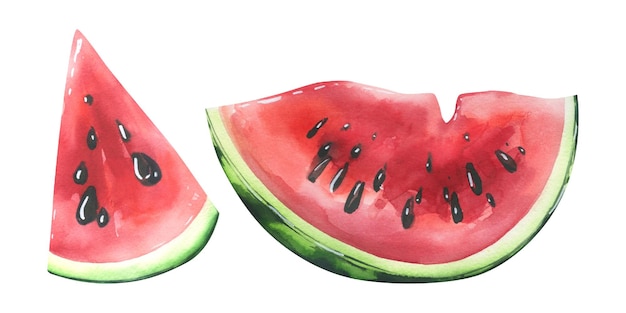 Watermelon pieces big and small Watercolor illustration isolated objects from the BEACH HOLIDAY collection For decoration and design of recipes menu cafe beach summer shop