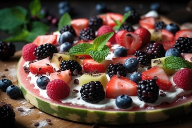 Watermelon Pizza With Yogurt Generative AI