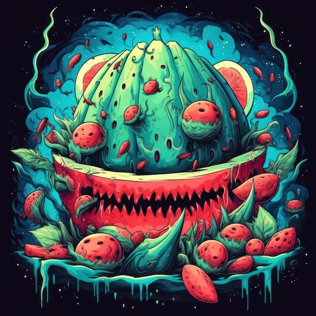 Watermelon salad in an art style