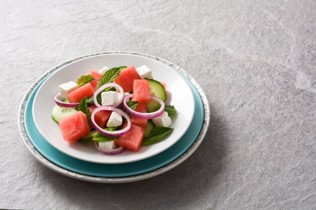 Watermelon salad with feta cheese