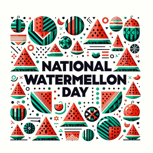 Photo watermelon seamless pattern poster design with national watermelon day typography