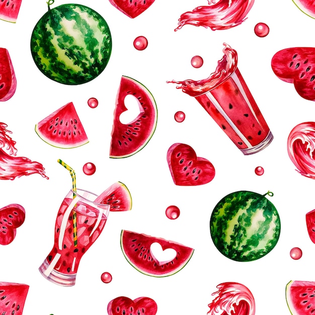 Watermelon seamless pattern. Watercolor illustration.