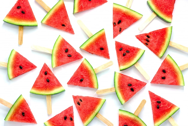 Watermelon slice popsicles isolated, pattern composition background