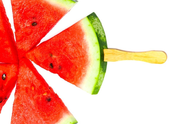 Watermelon slice popsicles isolated on white background.