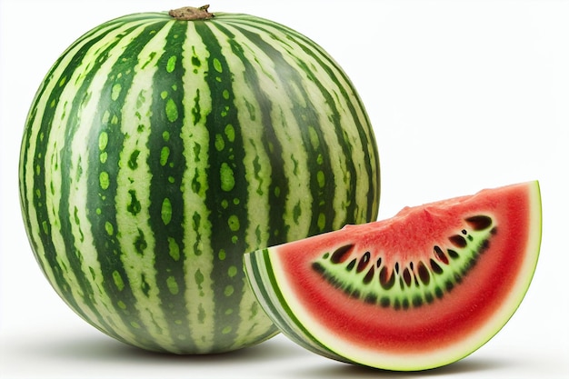 A watermelon and a slice of watermelon
