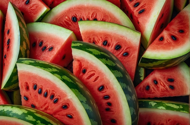 Watermelon slices arranged in rainbow order