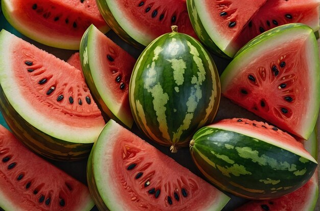 Watermelon slices arranged in rainbow order